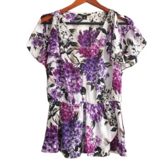 whbm Floral Print Flutter Sleeve Peplum Blouse XS - Picture 3 of 11